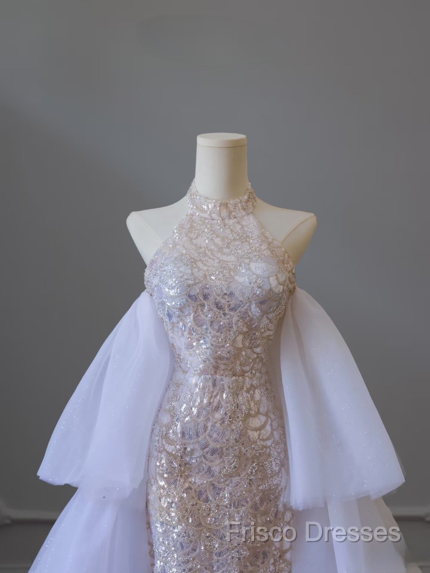 Classy Mermaid High Neckline Sequin Ruffles Long Formal Dress Formal Prom Dress
