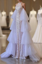 Classy Mermaid High Neckline Sequin Ruffles Long Formal Dress Formal Prom Dress