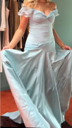 Classy Mermaid Off The Shoulder Light Sky Blue Evening Dress Prom Dresses