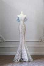 Classy Mermaid Off The Shoulder Neckline Sequin Ruffles Long Evening Dress Formal Prom Dress