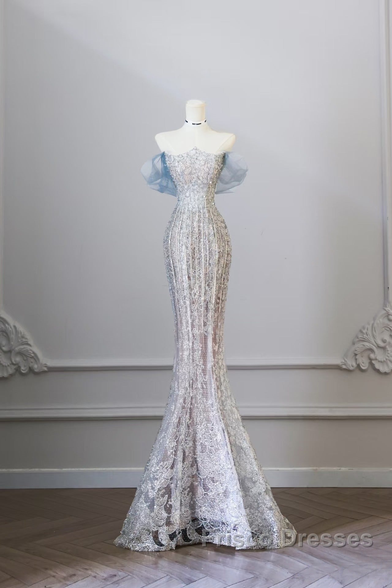 Classy Mermaid Off The Shoulder Neckline Sequin Ruffles Long Evening Dress Formal Prom Dress