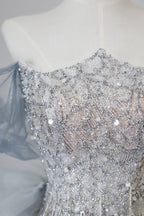 Classy Mermaid Off The Shoulder Neckline Sequin Ruffles Long Evening Dress Formal Prom Dress