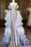 Classy Mermaid Off The Shoulder Neckline Sequin Ruffles Long Evening Dress Formal Prom Dress