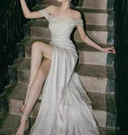 Classy Mermaid Off The Shoulder Sequin Slit Long Prom Dress