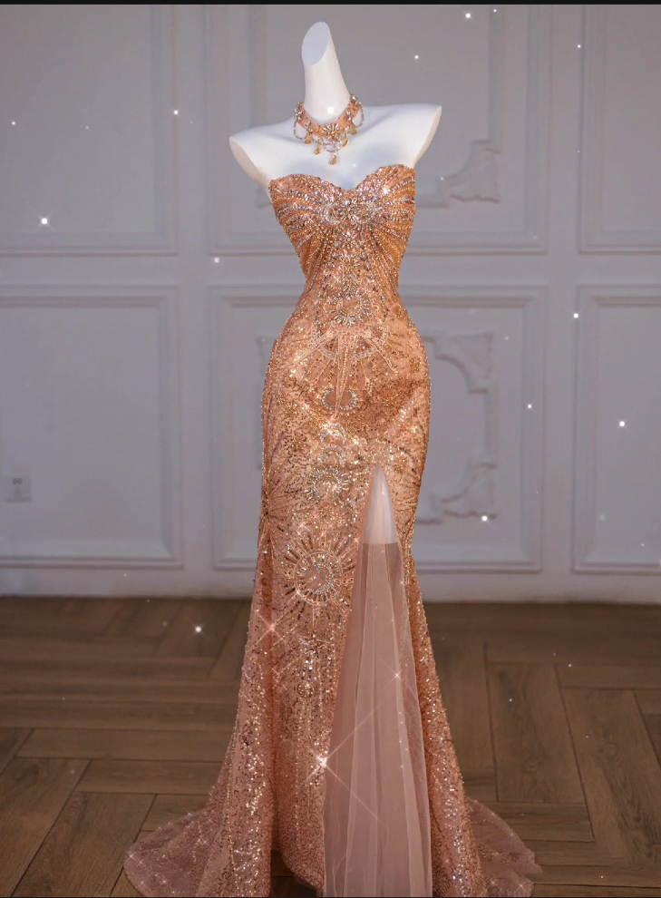 Classy Mermaid Off The Shoulder Slit Sequin Long Party Dress Prom Dresses