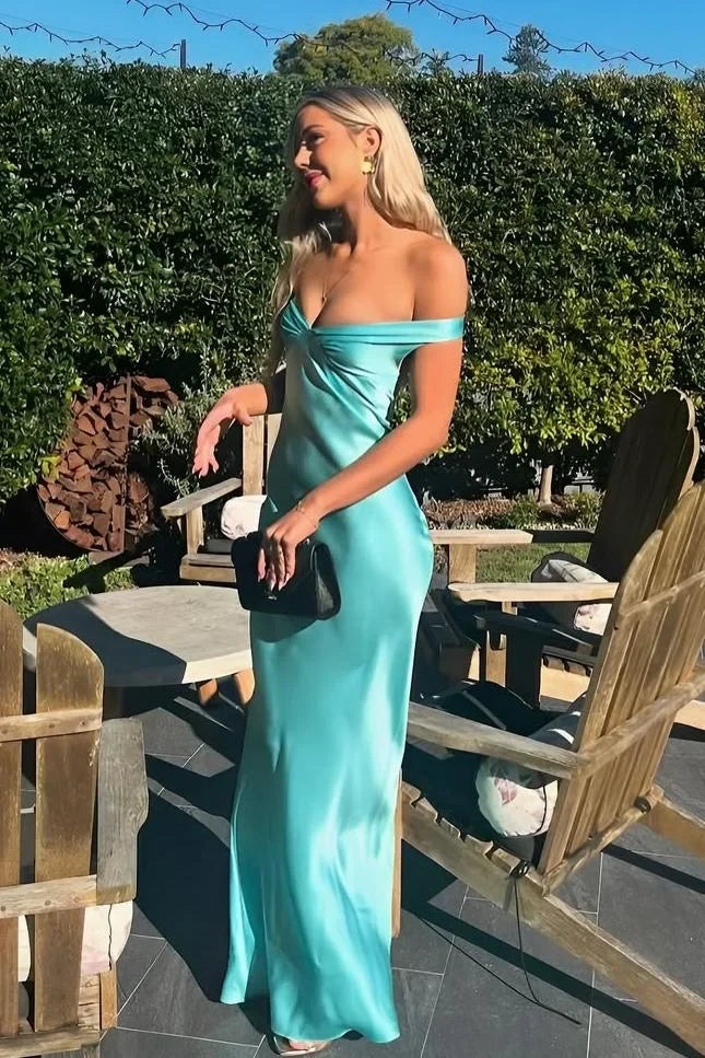 Classy Mermaid Off The Shoulder Yellow Satin Long Evening Dress Prom Dresses Secondary image