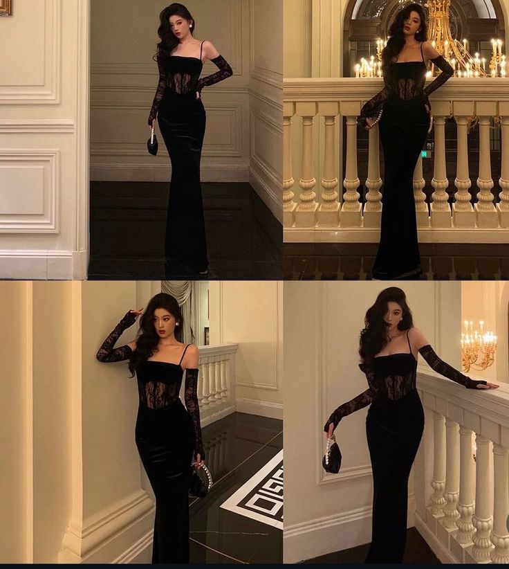 Classy Mermaid Spaghetti Straps Black Satin With Tops Lace Long Prom Dresses Trendy Party Dress For Women Main image