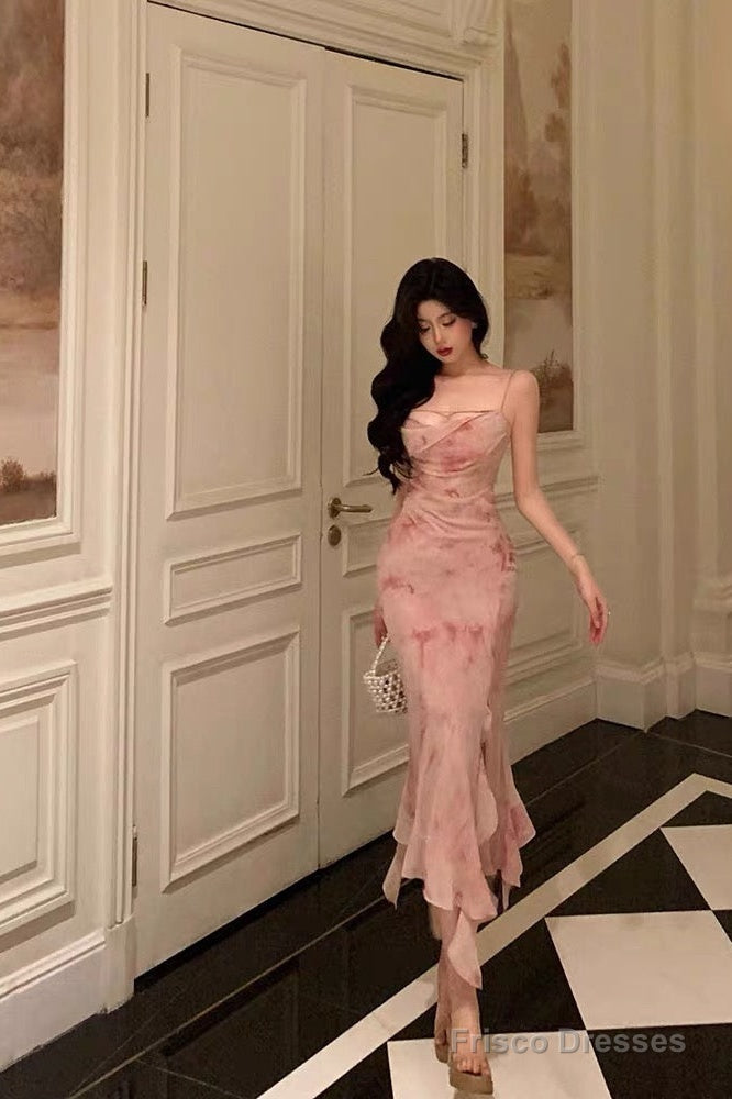 Classy Mermaid Spaghetti Straps Pink Prom Dresses Birthday Outfits Evening Gown