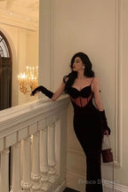Classy Mermaid Spaghetti Straps Sleeveless Burgundy Velvet Prom Dresses Birthday Outfits