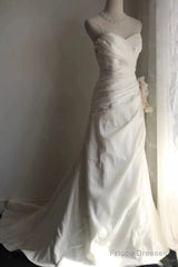 Classy Mermaid Spaghetti Straps White Satin Long Wedding Dress Bridal Dresses