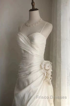 Classy Mermaid Spaghetti Straps White Satin Long Wedding Dress Bridal Dress