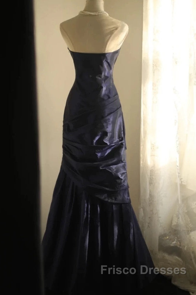 Classy Mermaid Strapless Navy Blue Organza Long Evening Gowns Formal Prom Dress Secondary image