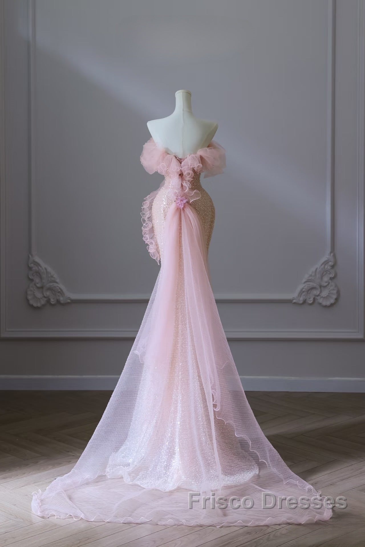 Classy Mermaid Strapless Pink Sequin Long Evening Dress Formal Prom Dress Secondary image
