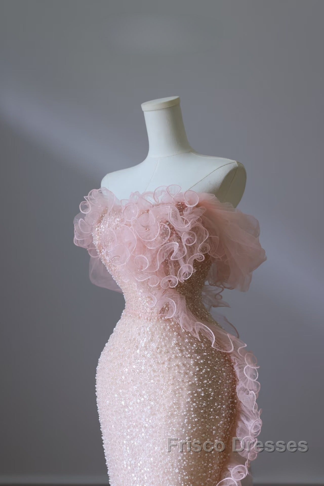 Classy Mermaid Strapless Pink Sequin Long Evening Dress Formal Prom Dress