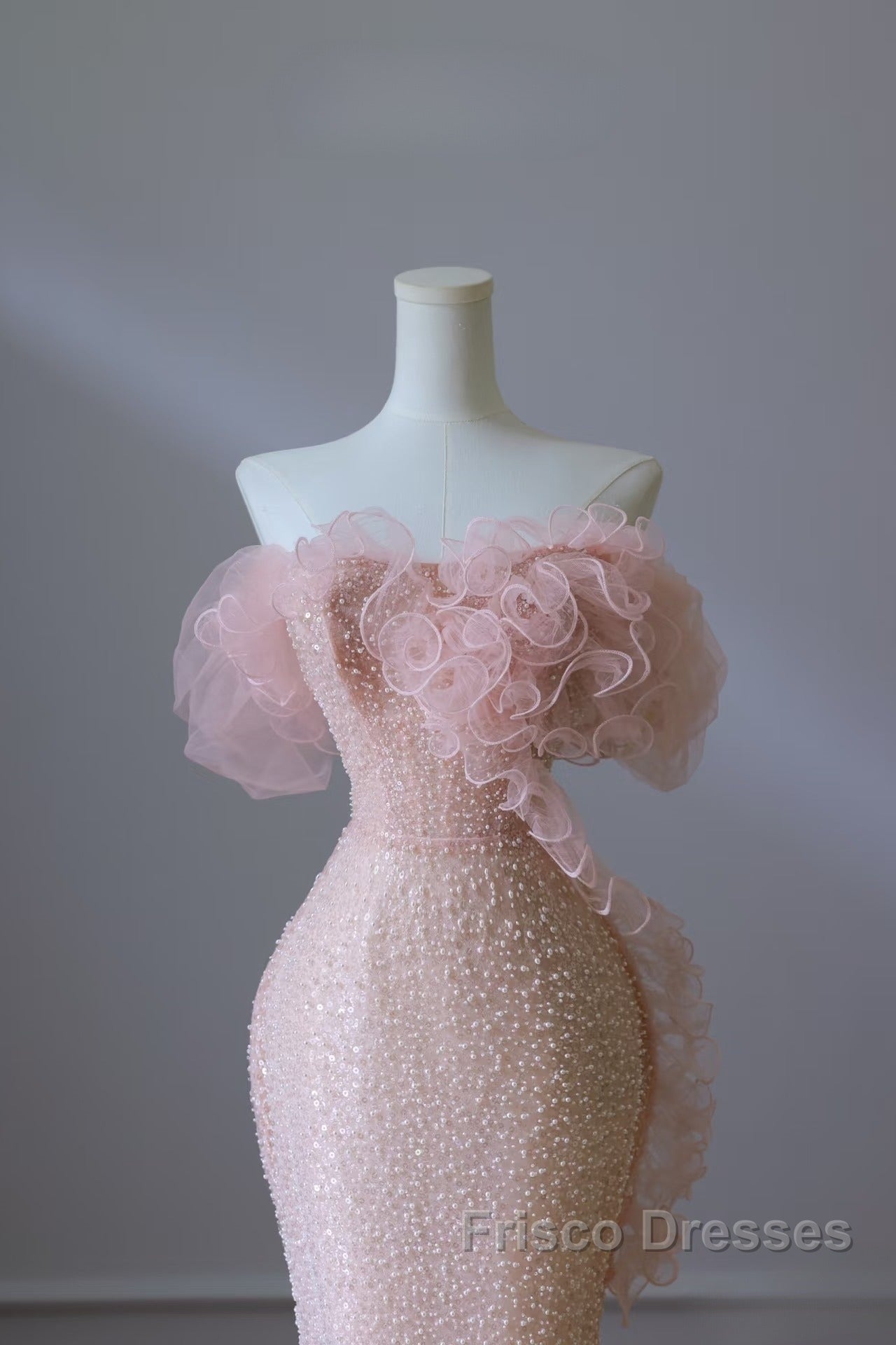 Classy Mermaid Strapless Pink Sequin Long Evening Dress Formal Prom Dress