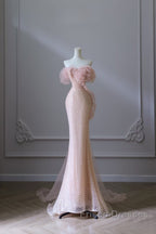 Classy Mermaid Strapless Pink Sequin Long Evening Dress Formal Prom Dress