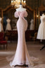Classy Mermaid Strapless Pink Sequin Long Evening Dress Formal Prom Dress