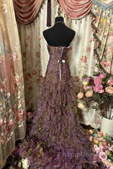 Classy Mermaid Strapless Ruffles Long Evening Dress Formal Prom Dress