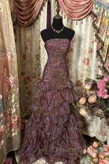 Classy Mermaid Strapless Ruffles Long Evening Dress Formal Prom Dress