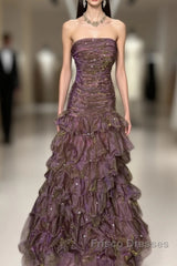 Classy Mermaid Strapless Ruffles Long Evening Dress Formal Prom Dress