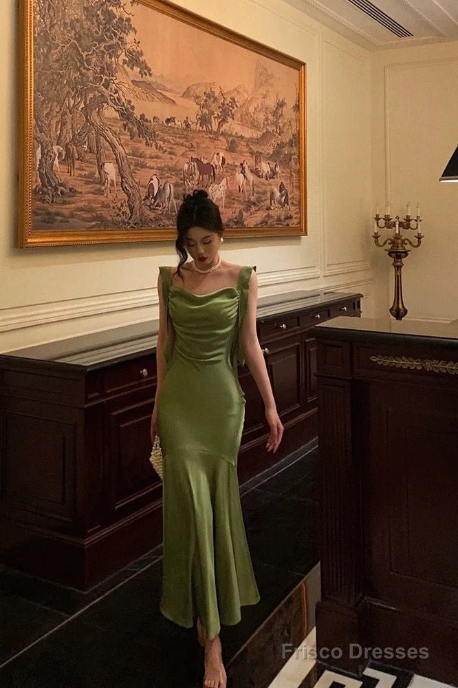 Classy Mermaid Straps Green Satin Prom Dresses Birthday Outfits Main image