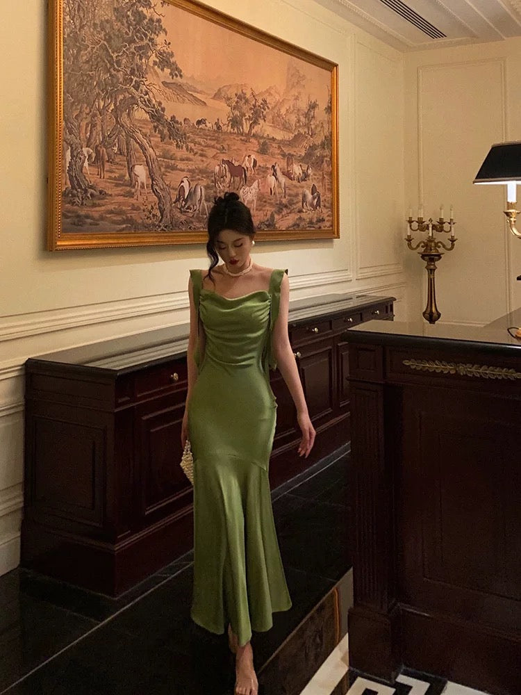 Classy Mermaid Straps Green Satin Prom Dresses Birthday Outfits Main image