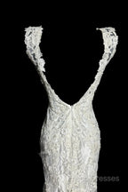 Classy Mermaid V Neckline Lace Ivory Long Wedding Dress Bridal Dress