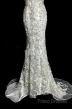 Classy Mermaid V Neckline Lace Ivory Long Wedding Dress Bridal Dress
