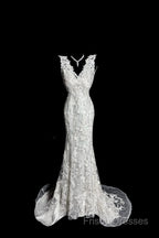 Classy Mermaid V Neckline Lace Ivory Long Wedding Dress Bridal Dress