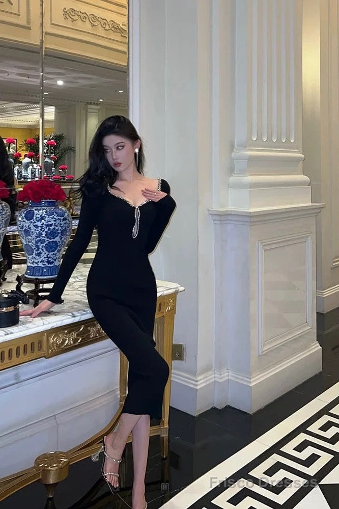 Classy Sheath Black Prom Dresses Birthday Outfits Evening Gown