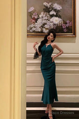 Classy Sheath Halter Sleeveless Green Silk Satin Prom Dresses Birthday Outfits