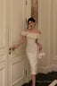 Classy Sheath Off The Shoulder White Prom Dresses Birthday Outfits