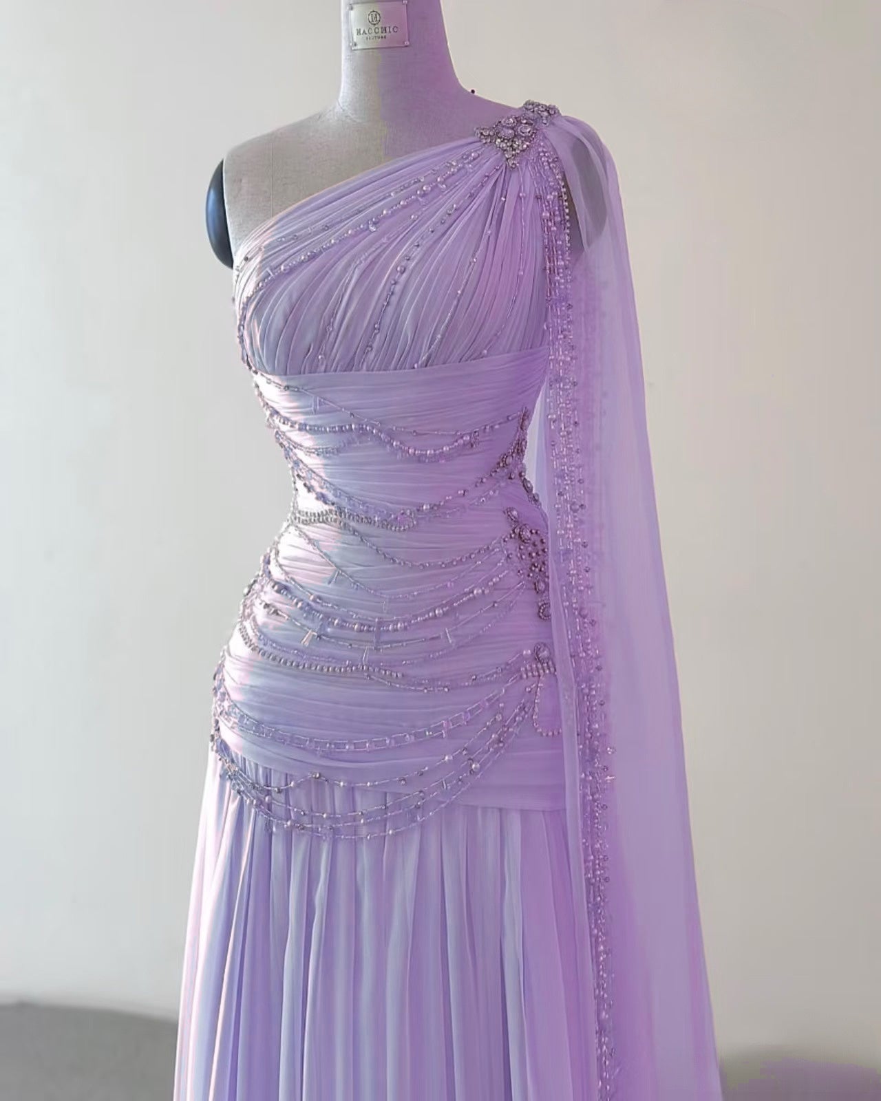 Classy Sheath One Shoulder Pink Long Chiffon Evening Gown Prom Dresses Secondary image
