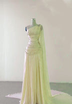 Classy Sheath One Shoulder Pink Long Chiffon Evening Gown Prom Dresses