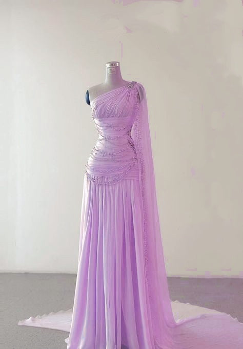 Classy Sheath One Shoulder Pink Long Chiffon Evening Gown Prom Dresses Main image