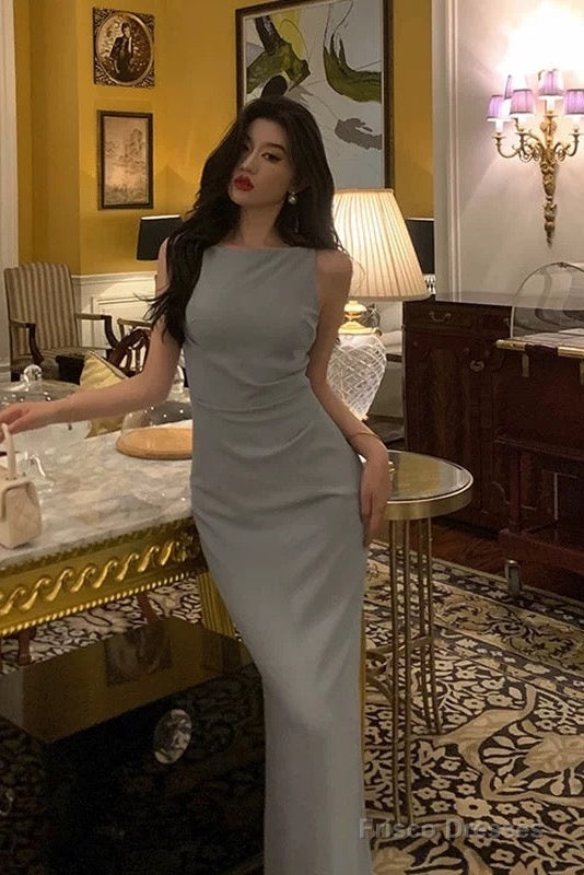 Classy Sheath Scoop Neckline Blue Prom Dresses Birthday Outfits Evening Gown Secondary image