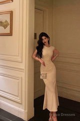 Classy Sheath Scoop Neckline Ivory Prom Dresses Birthday Outfits Evening Gown
