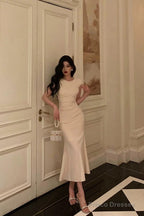 Classy Sheath Scoop Neckline Ivory Prom Dresses Birthday Outfits Evening Gown