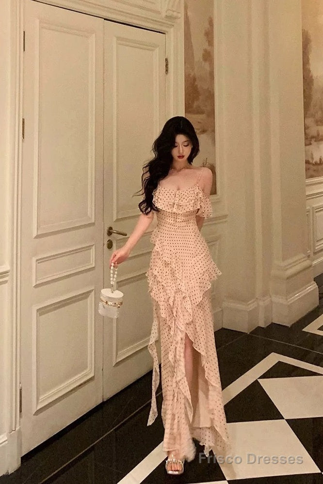 Classy Sheath Spaghetti Straps Floral Long Slit Prom Dresses Birthday Outfits Evening Gown Main image