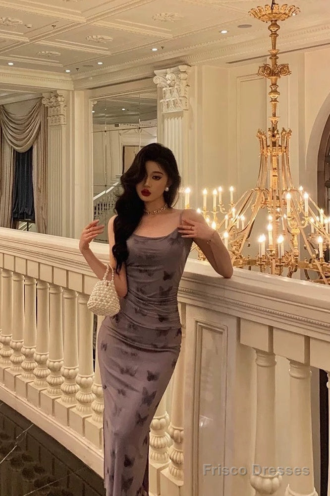 Classy Sheath Spaghetti Straps Grape Long Prom Dresses Birthday Outfits Evening Gown Secondary image