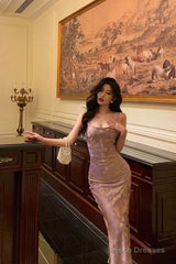 Classy Sheath Spaghetti Straps Lilac Prom Dresses Birthday Outfits Evening Gown