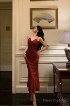 Classy Sheath Spaghetti Straps Red Lace Prom Dresses Birthday Outfits Evening Gown