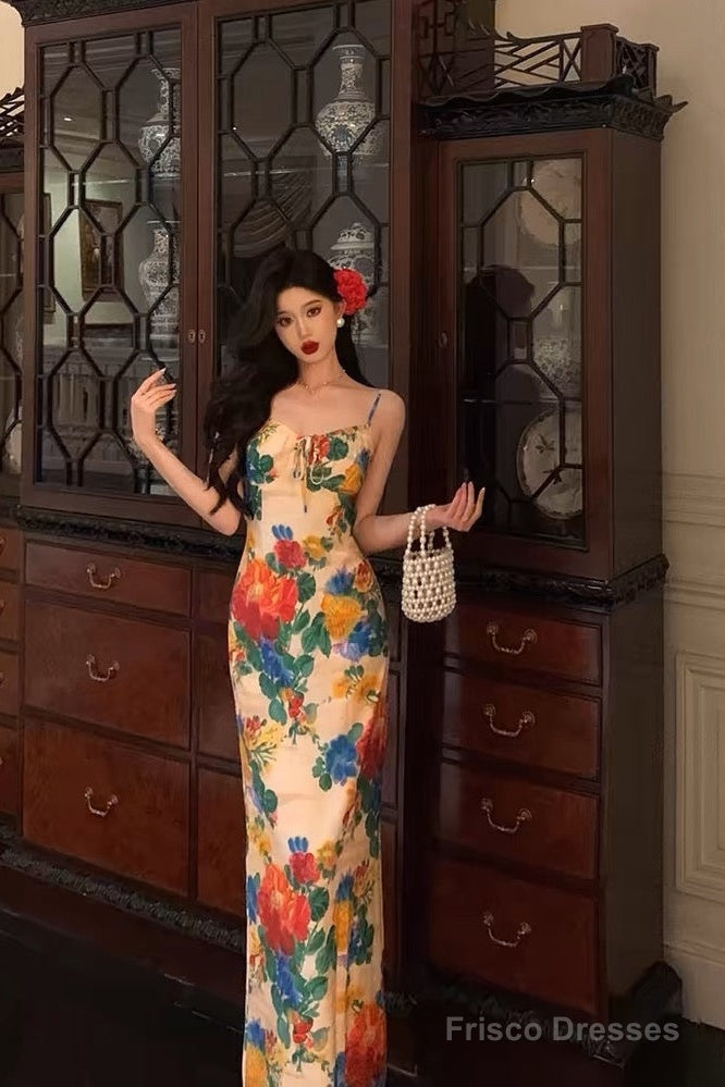 Classy Sheath Spaghetti Straps Satin Floral Prom Dresses Birthday Outfits Evening Gown Main image