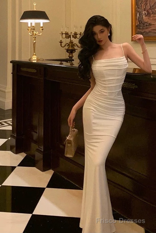 Classy Sheath Spaghetti Straps White Long Prom Dresses Birthday Outfits Secondary image