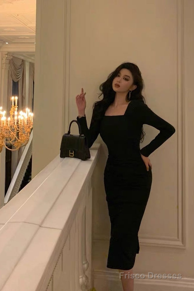 Classy Sheath Square Neckline Black Prom Dresses Birthday Outfits Evening Gown Secondary image