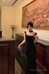 Classy Sheath Square Neckline Sleeveless Black Slit Prom Dresses Birthday Outfits