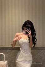 Classy Sheath Strapless Neckline White Prom Dresses Birthday Outfits Evening Gown