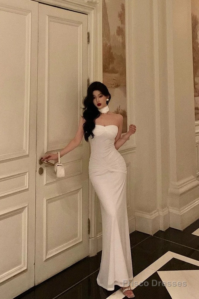 Classy Sheath Strapless Neckline White Prom Dresses Birthday Outfits Evening Gown Main image