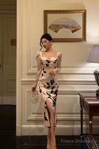 Classy Sheath Sweetheart Floral Satin Prom Dresses Birthday Outfits Evening Gown