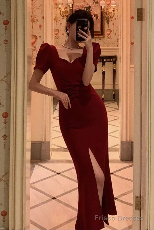 Classy Sheath Sweetheart Neckline Short Sleeves Red Prom Dresses Birthday Outfits Evening Gown